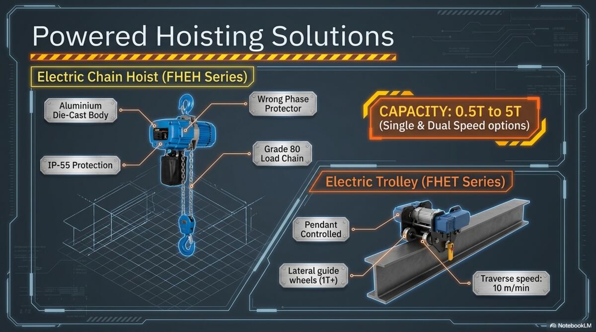 Powered hoisting — FHEH chain hoist and FHET trolley