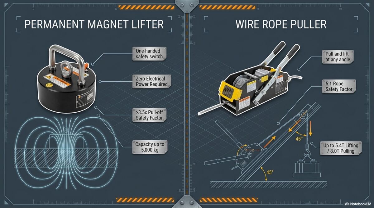 Permanent magnet lifter and wire rope puller