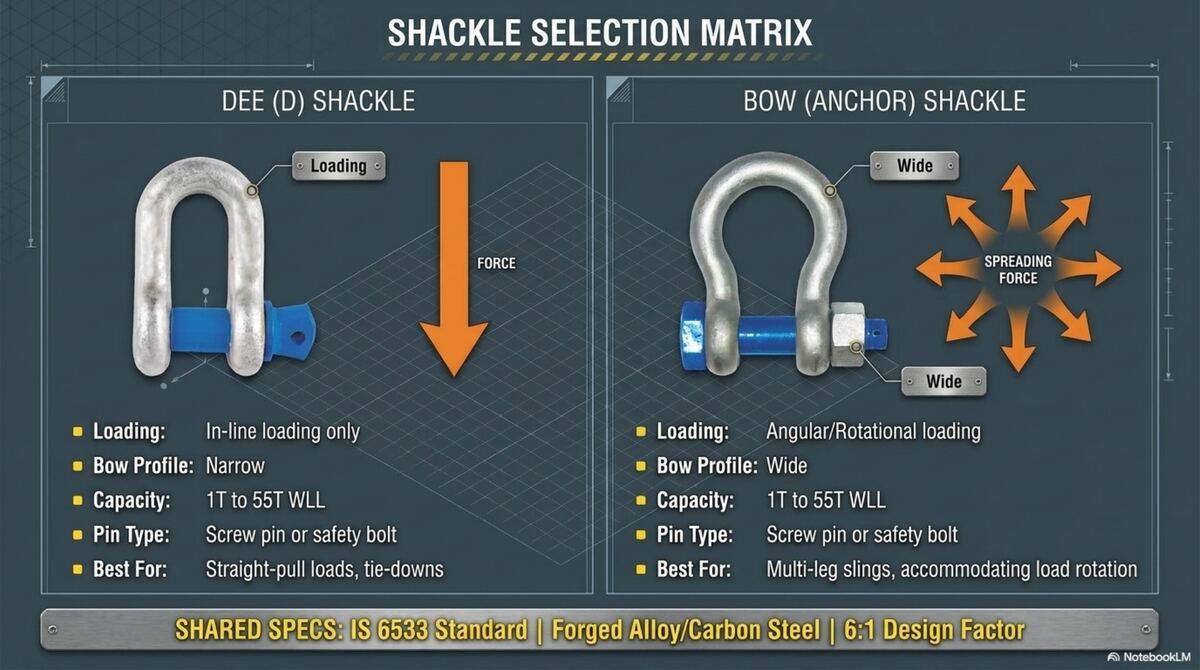 Shackle selection matrix — Dee vs Bow